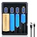 Produktbild 18650 Ladegerät, 4 Fach 18650 Ladegerät Universal mit LED Anzeige, Universal Akku Ladegerät, Schnell USB Batterieladegerät für 18650 18350 21700 16340 26650 AA AAA C 3,7V Li-Ion Akkus