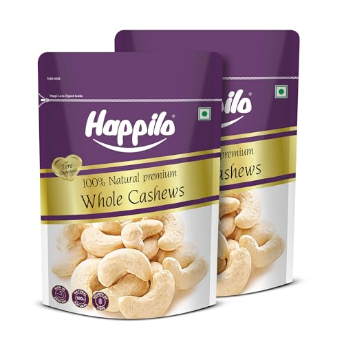 Image of Happilo 100% Natural Premium Whole Cashews 500 g Value Pack | Whole Crunchy Cashew | Premium Kaju nuts | Nutritious & Delicious | Gluten Free & Plant based Protein (Pack of 2)