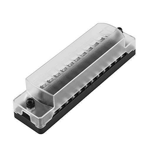 12 Circuit Fuse Block W/Negative Bus - JOYHO ATC/ATO 12-Way Fuse Box with Ground, with Negative Bus & Protection Cover, Bolt Connect Terminals, 70 pcs Stick Label, for Vehicle Car Boat Marine Auto