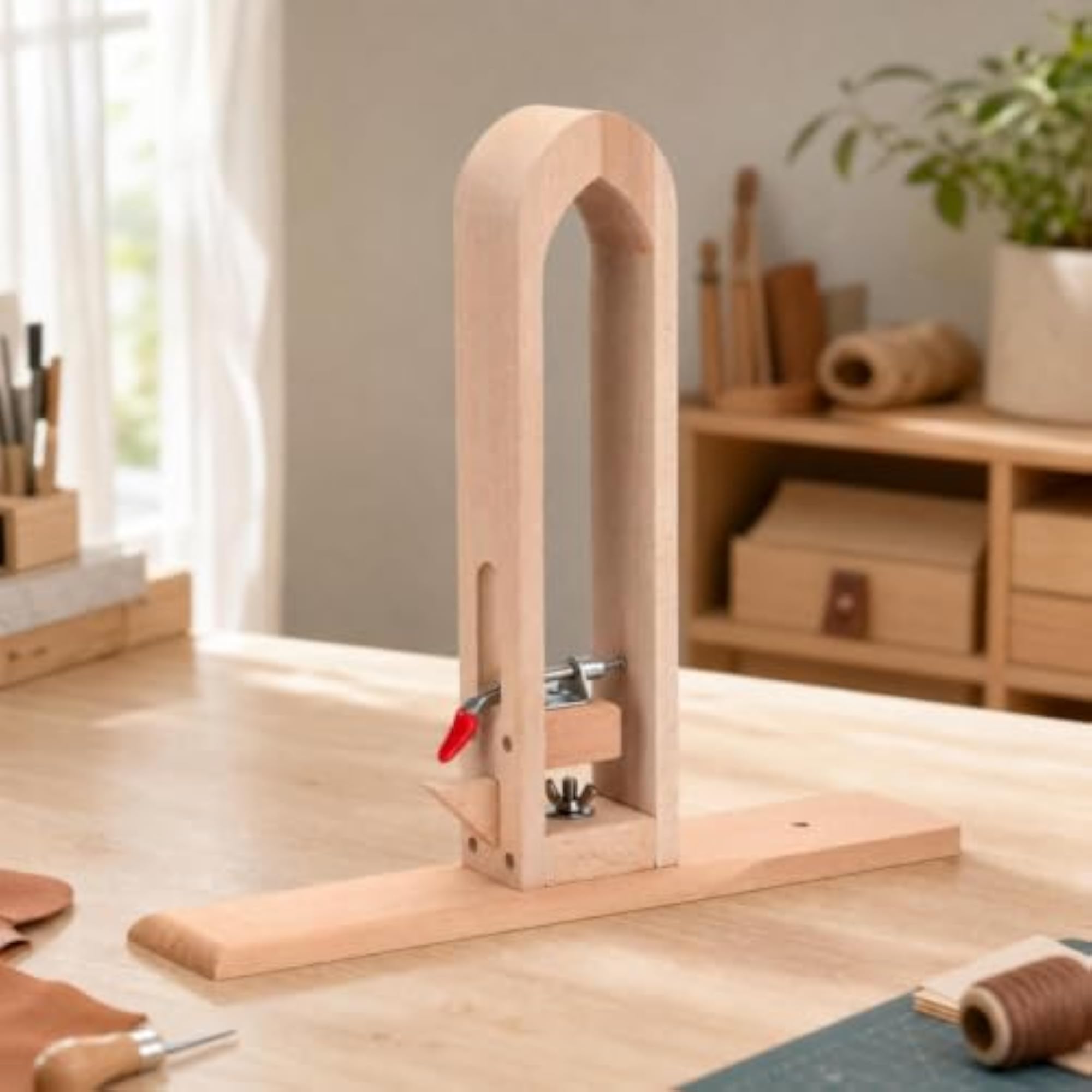 Wooden Leather-Stitching Clamp Stand for Crafting