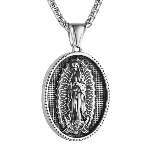 HZMAN Guadalupe Virgin Mary Oval Pendant