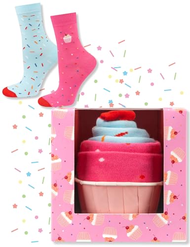 soxo Cupcake Eis Damen Socken Geschenke Frauen Lustige Geschenk Bunte Damensocken 35-40 Rosa Blau 1 Paar