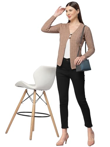 Image of Kalt Women Cardigan Sweater for Winter Woolen Acrylic Full Sleeves V-Neck Cable Design Cardigan Sweater for Women Winter Stylish