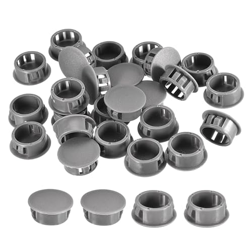 Image of uxcell 25 /32 inch Plastic Hole Plugs, 26Pcs Flush Type Panel Round Snap in Fastener Knockout Locking Plugs for Furniture Insert End Caps Panels, Gray