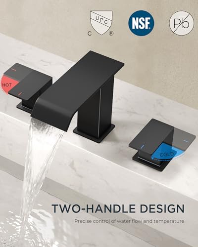 Foriousmatteblackwaterfallbathroomfaucets3hole8inchwidespread2handlesbathroomsinkfaucetwithpopupdrainandflexiblehotandcoldwaterhosessuitableforvanityrvrestroom  Urban Country Home Decor Forious matte black waterfall bathroom faucets 3 hole 8 inch widespread 2 handles bathroom sink faucet with pop up drain and flexible hot and cold water hoses suitable for vanity rv restroom  urban country home decor