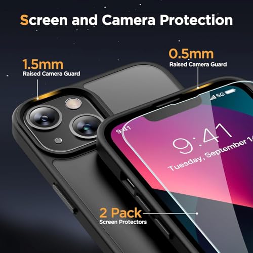 Image of Magnetic for iPhone 13 Case 6.1 inch, [Compatible with Mag-Safe][2 Pcs Screen Protectors][15 FT Drop Protection], Transparent Back Shockproof Protective Phone Case for iPhone 13 Cover, Black