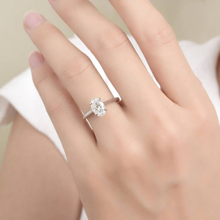 DovEggs Solitaire Engagement Rings for Women Center 2 carat 6x9mm G-H-I Color Oval Crushed Ice Cut Moissanite Lab Created Diamond 14K Gold QUALITY Silver Moissanite Wedding Ring4