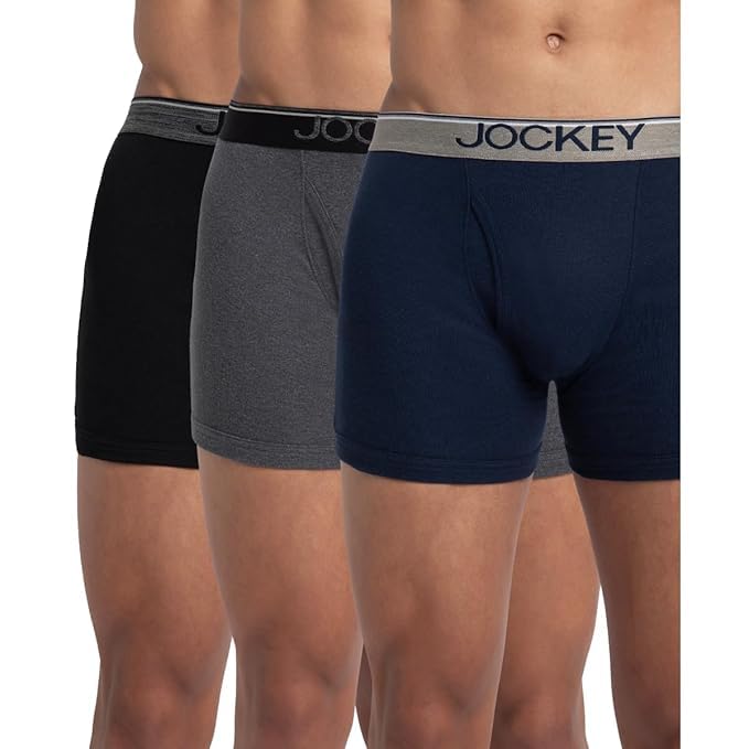 Jockey 8009 Men's Super Combed Cotton Rib Solid Boxer Shorts with Ultra Soft Waistband (Pack of 3)