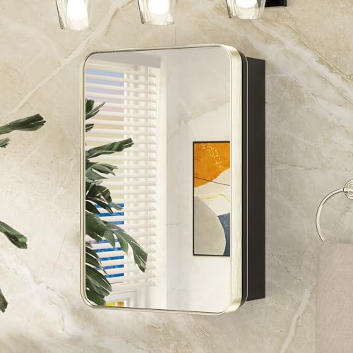 Keonjinn Brushed Nickel Medicine Cabinet for Bathroom, 16 x 24