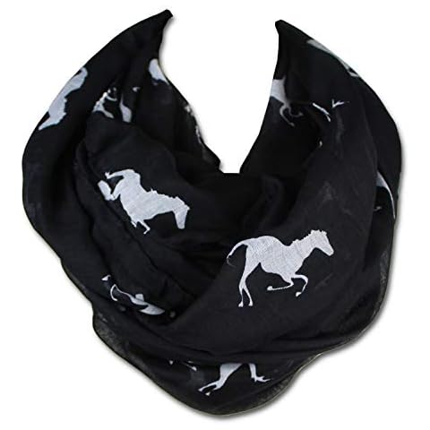 KNITPOPSHOP Infinity Horse Scarf Circle Loop Scarves (Black) Cover