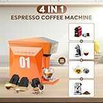 4 In 1 Single Server Coffee Maker, Mini Coffee Machine for Nespresso Original/K cups/Dolce Gusto Original/Ground Coffee, 19 Bar Espresso Machine Fit for Home Office, Orange - Image 3