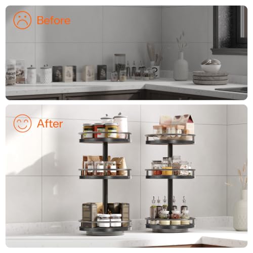 Image of HOOBRO Lazy Susan Organizer, Rotating Spice Rack, 3-Tier Organizer, Turntable Spice Rack, Vertical Storage Organizer, for Kitchen Countertop, Vanity, Dining Table, Black BB09TL01