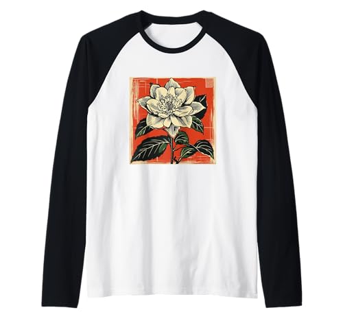 Clematis Tessen Retro Japón Floral Vintage Flores Japonesas Camiseta Manga Raglan