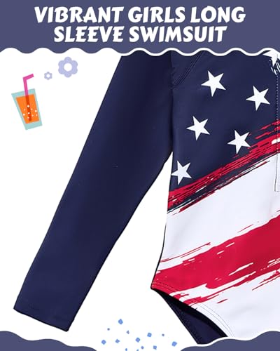 Image of Century Star UPF 50+ Girls Long Sleeve Swimsuit - Rash Guard Swimsuit Toddler Kids Teen One Piece Bathing Suit Zip 2-15Y
