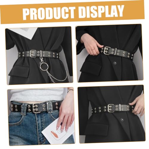 Adjustable Punk Women Leather Belt with Star Studded Design Buckle Waistband for Jeans Dresses Sweaters Fashionable Black Accessory for Daily Wear4