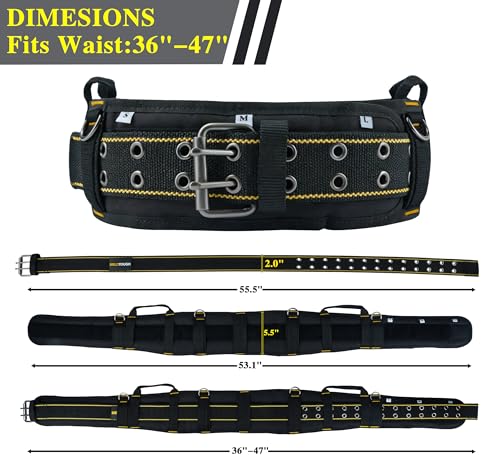 Image of MELOTOUGH Padded Tool Belt for Men with handle strap, Heavy Duty Work Belt with D ring, Adjustable Waist 36 inch-47 inch for Electrician (Work Belt Suspenders Not Included)​