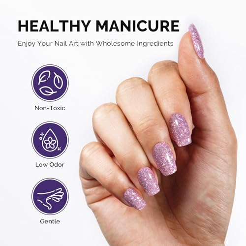 Image of MelodySusie Galaliver Pink Glitter Gel Nail Polish, 15ML Sparkly Purple Shimmer Gel Polish Soak Off UV LED Cured Long Lasting Gift for Women DIY Nail Design Nail Art Manicure X06