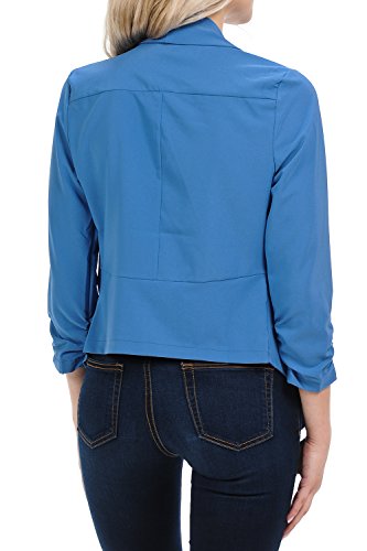 Auliné Collection Womens Casual Lightweight 3/4 Sleeve Fitted Open Blazer3