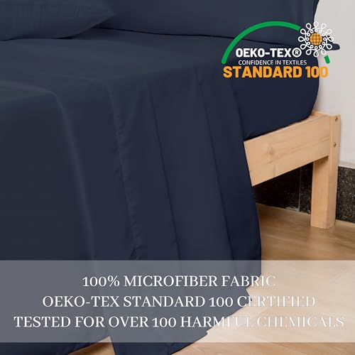 HBHLFZ Twin XL Flat Sheet - Ultra Soft Polyester Top Sheet - Hotel Quality Bed Sheets - Comfortable Wrinkle-Free - Easy to Care for - 1 Twin XL Flat Sheet Only(Twin XL,Navy Blue)