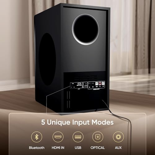 Image of Mivi Fort H350 Soundbar [], 5.1 Channel with 3 Built-in Speakers, 2 Satellite Speakers & External Subwoofer, Multiple EQ /Input Modes, Home Theatre 5.1,Made in India Sound Bar