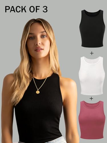 Image of KERI PERRY Tops for Women Crop Top for Women's Tank Activewear Tee Sports Western Casual Cotton Camisole Pack of 3 Combo