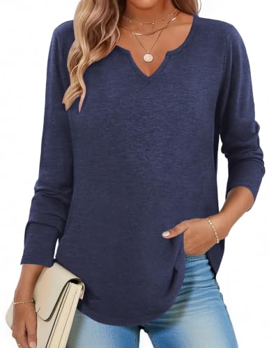 Image of Zeagoo Long Sleeve Shirts for Women Fall Tops Casual V Neck Blouses Tunic