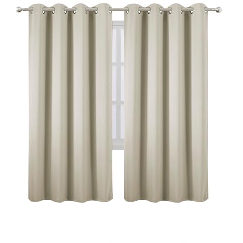 Image of LEMOMO Blackout Curtains 66 x 72 Inch Long Light Beige Curtains Set of 2 Panels Room Darkening Curtains for Bedroom and Living Room