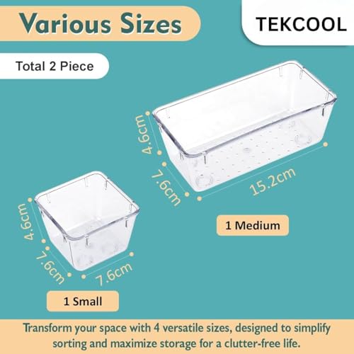 Image of Rylan Set of 2 Drawer Organiser /Unbreakable Drawer Organizer /Dressing Table Organizer /Multi-Purpose Storage Boxes /Drawer Divider Tray for Kitchen /Bedroom /Office - (Clear Transparent)'