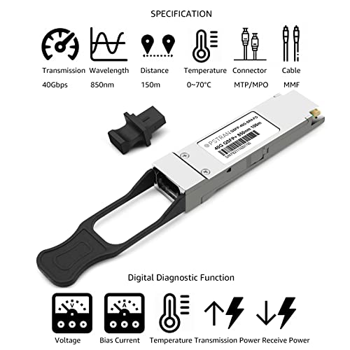 Image of 40GBASE-SR4 QSFP+ Optical Transceiver Module Compatible with Palo Alto PAN-QSFP-40GBASE-SR4 850nm 100m DDM MPO-12 /UPC MMF