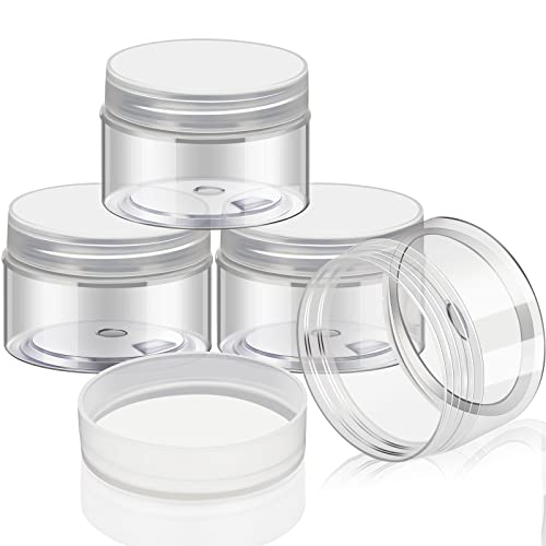 Image of Patelai 4 Pcs Plastic Jars Wide Mouth with Lids,2 Ounce,Clear | Travel Size for Creams Oils, Clear Round Storage Cosmetics Containers, Leak Proof Screw on Lids for Makeup Beauty DIY