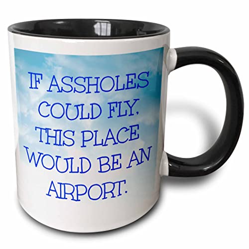 Image of 3dRose mug_201905_4 if assholes could fly this place would be an airport blue lettering - Two Tone Black Mug, 11oz