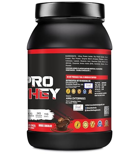 Image of Pro Whey Protein (1Kg / 2.2 lbs Double Chocolate 30 Serving) with 24g Protein, 5.2g BCAA | Muscle Growth |Muscle Recovery| Easy Digestion |4.1g Glutamine for Increase strength & Performance