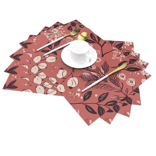 Lot de 4 sets de table tissés anti-chaleur motif fleurs baies