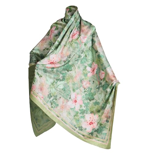 HONGSAM Iqipa Boho Chic Pareo,mandala Pareo,Peony Jacquard Scarf Faux Hualuo Silk Crinkle Scarf With Botanical Print,Oversized 45