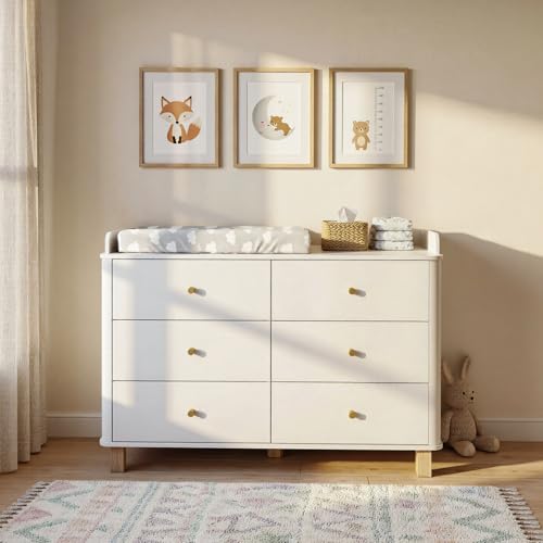 Caldion Table à Langer pour bébé avec 6 tiroirs Commode à Langer Meuble à Langer Commode pour bébé Meuble de Rangement pour Chambre de bébé 120 x 50 x...