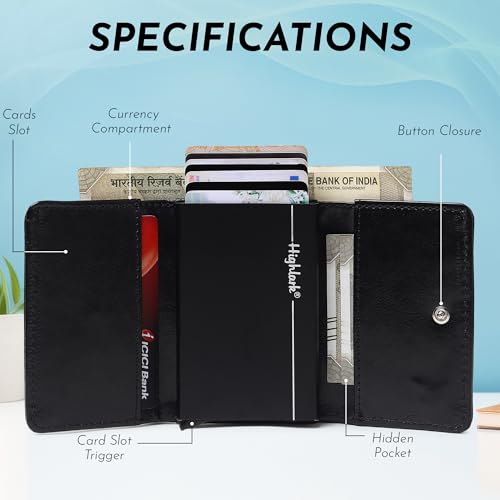 Image of RFID Blocking Pop-Up Card Holder for Men | Slim Vegan Leather Wallet with Cash Compartment | Aluminium Case, Holds Up to 10 Cards | Gift for Men
