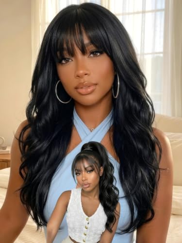 Image of KLAIYI Bye Bye Slip Loose Body Wave Precut 7x5 HD Lace Front Wigs Human Hair 180% Density Drawstring Pre Plucked Bleached Knots 3S Ready to Wear and Go Wig with Curtain Bangs Beginner Friendly 14Inch
