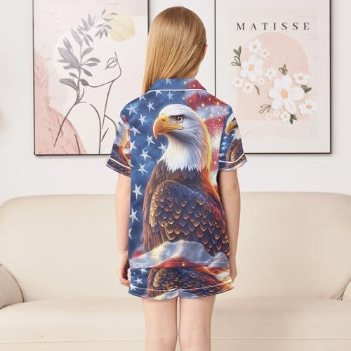 ALAZA Star Striped Bird American Flag Satin Pajamas Set Short Sleeve Button Down Sleepwear Summer Pjs 2 Piece4