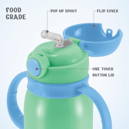 Image of MILTON Fountain 650 ISI Certified Stainless Steel Water Bottle, Leak Proof, Rust Proof, Single walled,1 Yr Warranty, Ideal Sipper Water Bottle for School Kids Bottle, 625 ml, Aqua Green (Cars)