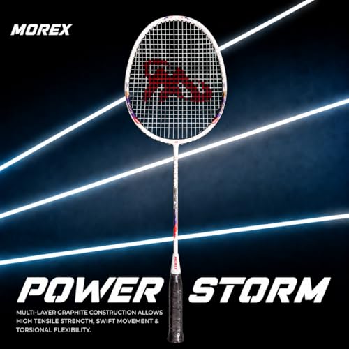Image of Morex Carbon Graphite Badminton Racket with Full Cover Bag | Durable Carbon Shaft & Curve Frame for Better Sweet Spot & Smash Power | Ideal for Beginners & Advanced Players (Black)