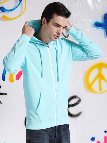 Image of The Indian Garage Co Men Regular Fit Self Design Front Open Hooded Sweatshirt