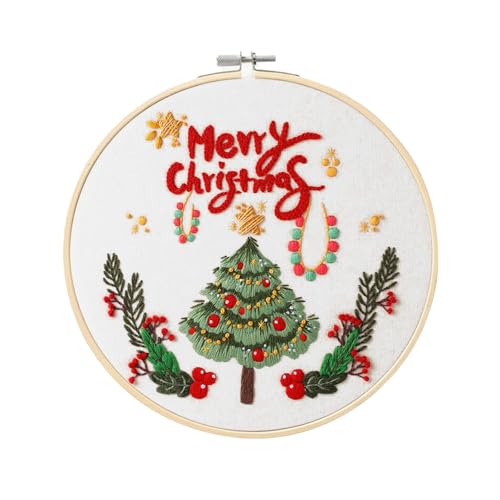 Image of wtisan Christmas Embroidery Kit, Cross Stitch Kits for Beginners, Needlepoint with All Tools & Instructions, Stamped Hand Embroidery Starter Kit for Holiday Crafts & Xmas Home Decor, W18