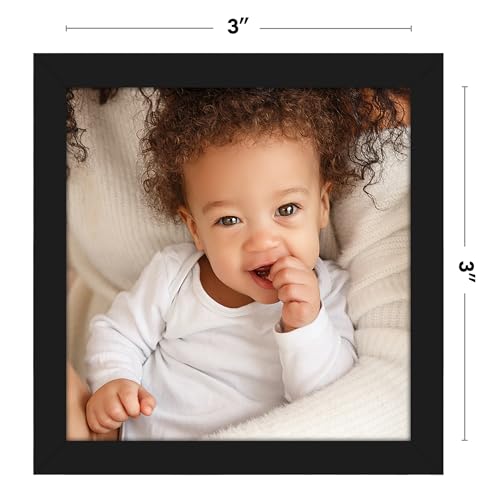 Image of Americanflat 3x3 Picture Frame with Polished Crystal-Clear Glass - Streamline Collection - Thin Border Square Frame for Tabletop Display - Easel Stand Included - Black