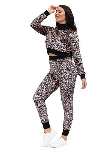 Two Piece Pants Outfits for Women,2 Piece Sets for Women,Sexy Two Piece Outfits for Women,Sweat Suits for Women Set,Long Pants Tracksuit Set,Long Sleeve Bodysuit Top+Long Pants Set Pink Leopard