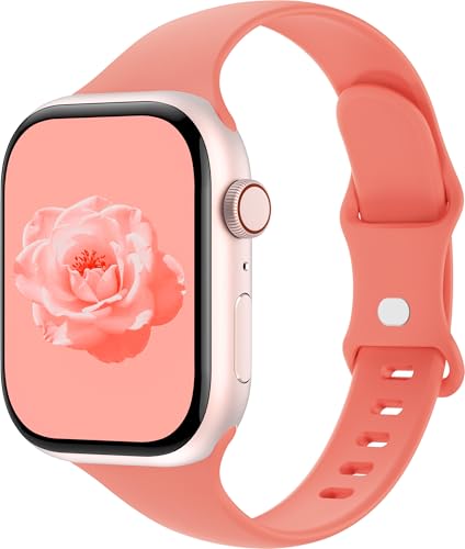Image of Thin Silicone Band Compatible with Apple Watch 41mm 38mm 40mm 46mm 45mm 42mm 44mm, Slim Narrow Replacement Sport Strap Wristband for iWatch Series 11 10 9 8 7 6 5 4 SE Ultra 3 2 1 Women Men
