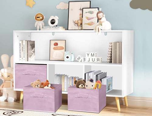 Image of AUTIGERSAFE Kids Bookshelf,4 Cube Toy Storage Organizer,2 Shelf White Wooden Bookcase,Book Organizer Kids for Playroom, Kids Room, Nursery, Kindergarten,Bedroom(White)