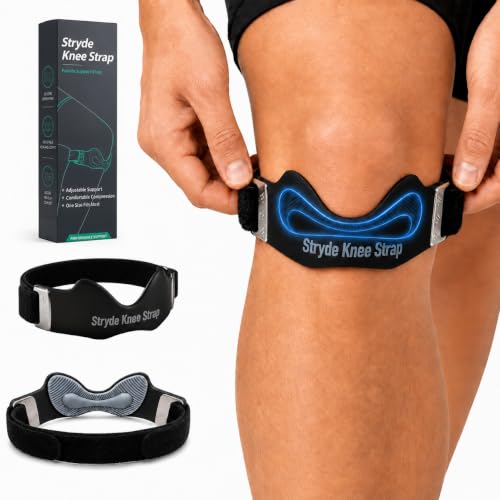 Stryde Precision Knee Strap - Adjustable Silicone Support Brace for Knee Pain Relief Non-Slip Silicone Pad for Running Basketball Hiking Gym Workout & Sports (Black One Size) (1 Black)
