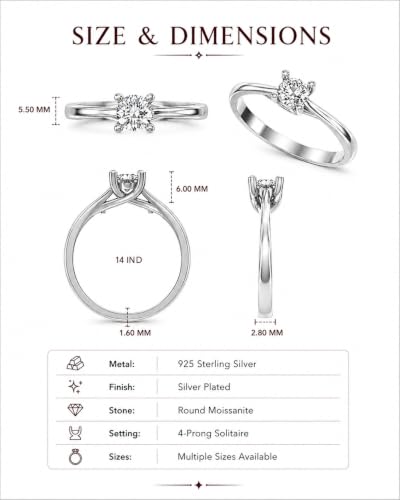 Image of 925 Sterling Silver Classic Round Moissanite Valentino Promise Solitaire Ring For Women | 18k Gold Plated Fine Jewelry for Women | AAA+ Quality Engagement Ring | Best Gift