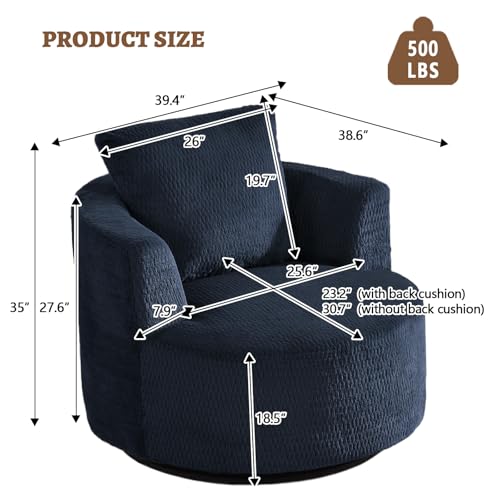 Sillón Giratorio Chenille Azul Oscuro miniatura 2