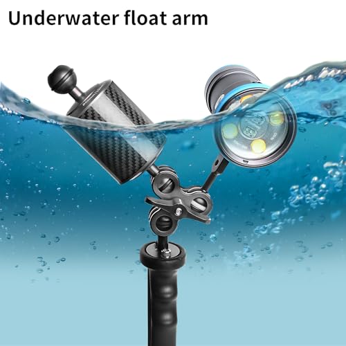 Image of Black 5 inch Carbon Fiber Underwater Float Arm (2-Pack) - Ultralight Dual 1 inch Ball Buoyancy System for Diving Tray Video Lights & Strobes